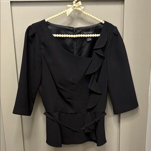 White House Black Market Black Ruffled Blouse
